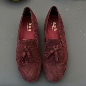 Munro Burgandy suede flats with tassels